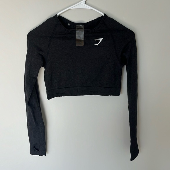 Gymshark Flex Crop Top Long Sleeve Active Size Medium Black / Gray - Picture 1 of 7